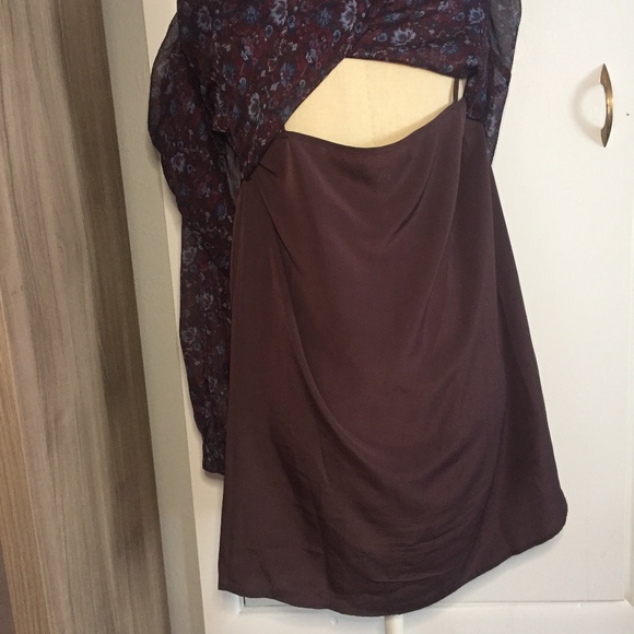 Ruffled Front Floral Purple Blue Long Sleeve Dress - Picture 5 of 7